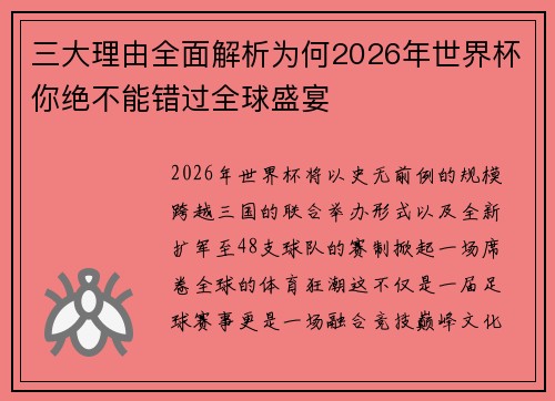 三大理由全面解析为何2026年世界杯你绝不能错过全球盛宴